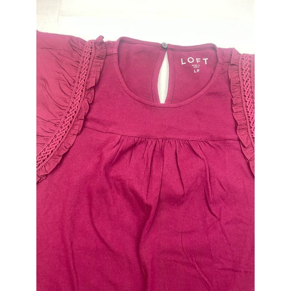 LOFT Women Petite Tiered Ruffle Mixed Media Top Large - Picture 10 of 16